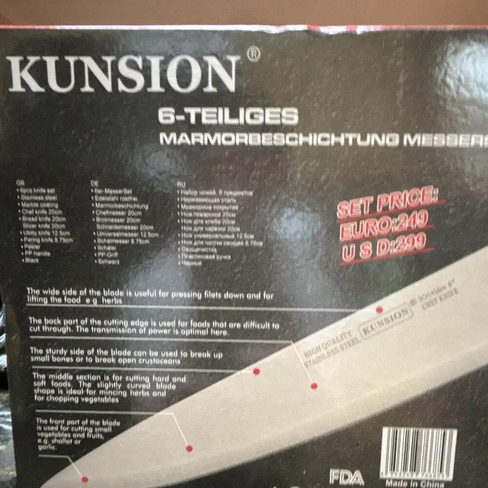 Kunsion MARMO+BIO KS-6685 6pc Marble Coating Knife Set w/ Peeler Black